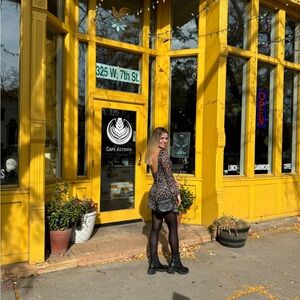 Leopard Print Dress with Black Accessories